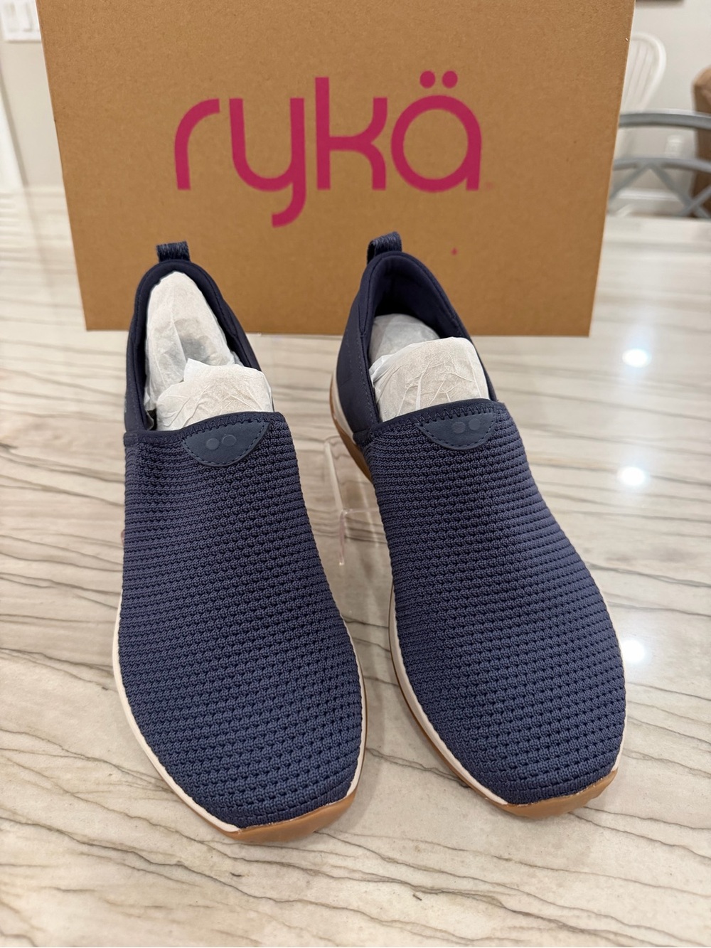 Ryka Slip-On Knit Loafers — Navy